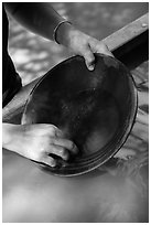 Hands holding pan, Gold Bug Mine, Placerville. California, USA ( black and white)