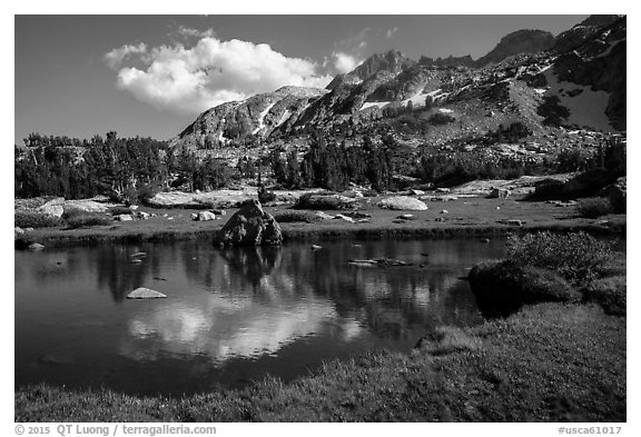 Alpine tarn, Twenty Lakes Basin, Inyo National Forest. California, USA (black and white)