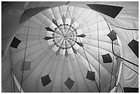 Looking up inside yellow hot air balloon. California, USA ( black and white)