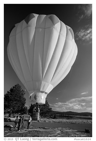 Just launched hot air balloon, Tahoe National Forest. California, USA (black and white)