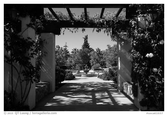 Entrance to memorial garden, Cesar Chavez National Monument, Keene. California, USA (black and white)