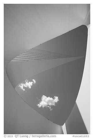 Looking up through opening, Sundial Bridge, Redding. California, USA (black and white)