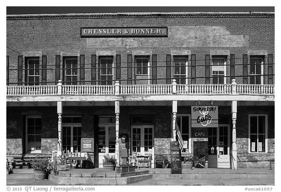 Historic brick building, Cedarville. California, USA (black and white)