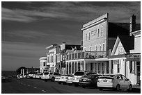 Mendocino Hotel and main street. Mendocino, California, USA ( black and white)