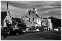 Street and church. Mendocino, California, USA ( black and white)