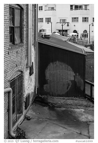 Downtown buildings detail. Petaluma, California, USA (black and white)