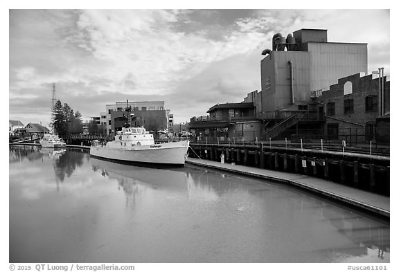 Petaluma River and Petaluma Mill. Petaluma, California, USA (black and white)