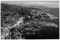 Aerial view of coastline, 17-mile drive. Pebble Beach, California, USA ( black and white)