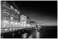Waterfront hotels at night. Monterey, California, USA ( black and white)