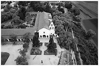 Aerial view of Mission San Juan and fields. San Juan Bautista, California, USA ( black and white)