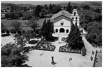 Aerial view of Mission San Juan Bautista. San Juan Bautista, California, USA ( black and white)