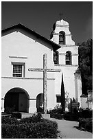 Mission San Juan church. San Juan Bautista, California, USA ( black and white)