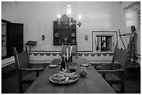 Dining room, Mission San Juan. San Juan Bautista, California, USA ( black and white)