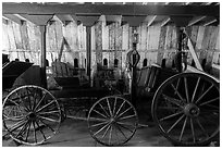 Wagons, Plaza Stable. San Juan Bautista, California, USA ( black and white)