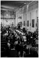 Church interior during festival, Mission San Miguel. California, USA ( black and white)