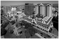 Aerial view of Fairmont Hotel, San Jose Museum of Art, and downtown. San Jose, California, USA ( black and white)