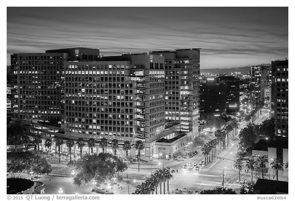 Adobe corporate headquarters at dusk. San Jose, California, USA (black and white)