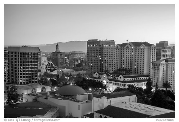 San Jose skyline at dawn. San Jose, California, USA (black and white)