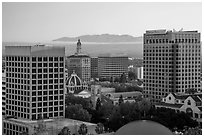 San Jose skyline at sunrise with fog over hills. San Jose, California, USA ( black and white)