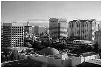 San Jose skyline with early morning fog over hills. San Jose, California, USA ( black and white)