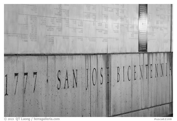Detail of Bicentennial monument. San Jose, California, USA (black and white)