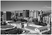 San Jose skyline above Plaza de Cesar Chavez from above. San Jose, California, USA ( black and white)