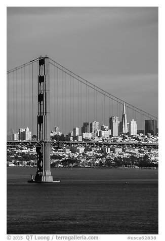 Golden Gate Bridge and city skyline. San Francisco, California, USA (black and white)