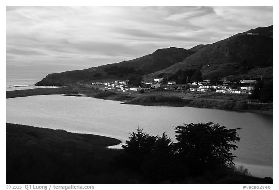 Fort Cronkhite across Rodeo Lagoon. California, USA (black and white)