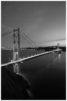 Golden Gate Bridge and city at dusk. San Francisco, California, USA ( black and white)