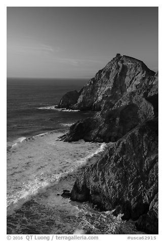 Surf and Coastline, Devils slide, late afternoon. San Mateo County, California, USA (black and white)