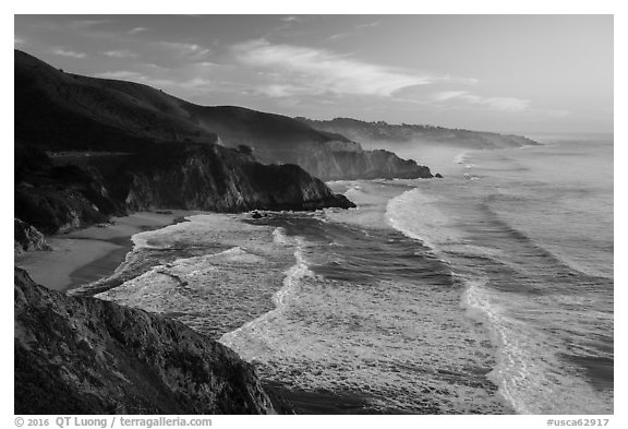 Surf, Grey Whale Cove and Montara. San Mateo County, California, USA (black and white)