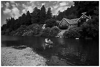 Canoists on Russian River, Monte Rio. California, USA ( black and white)