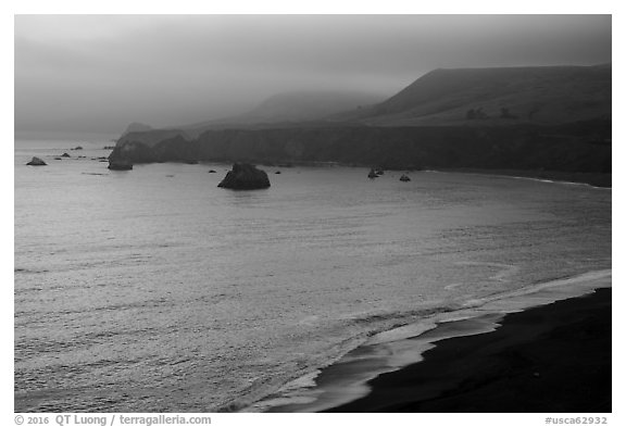 Goat Rock State Beach, sunset. Sonoma Coast, California, USA (black and white)