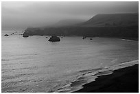 Goat Rock State Beach, sunset. Sonoma Coast, California, USA ( black and white)