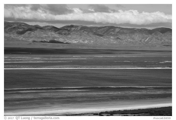 Soda Lake and Temblor Range in springtime. Carrizo Plain National Monument, California, USA (black and white)