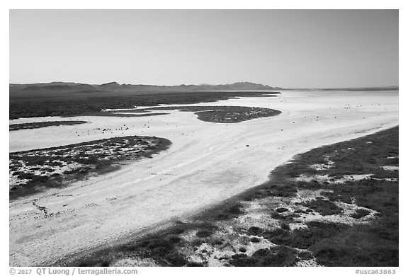 Aerial view of Soda Lake. Carrizo Plain National Monument, California, USA (black and white)