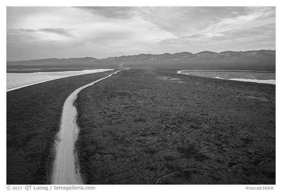 Aerial view of Carrizo Plain and lakes. Carrizo Plain National Monument, California, USA (black and white)