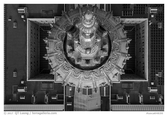 Aerial view of City Hall dome looking down. San Francisco, California, USA (black and white)