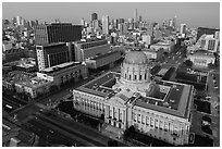 Aerial view of Civic Center with skyline. San Francisco, California, USA ( black and white)