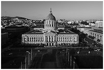 Aerial view of Civic Center Plaza and City Hall. San Francisco, California, USA ( black and white)