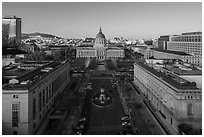 Aerial view of San Francisco Public Library, Asian Museum, and Civic Center. San Francisco, California, USA ( black and white)