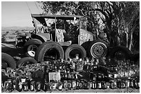 Exhibit made of recycled materials, Slab City. Nyland, California, USA ( black and white)