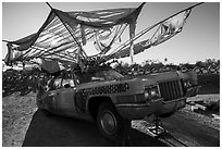 Car transformed into artwork, Slab City. Nyland, California, USA ( black and white)