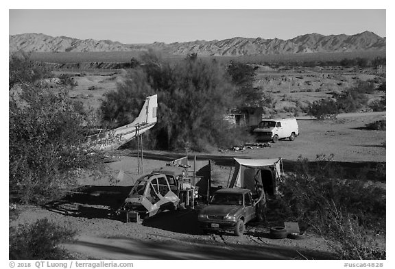 Camps, Slab City. Nyland, California, USA (black and white)