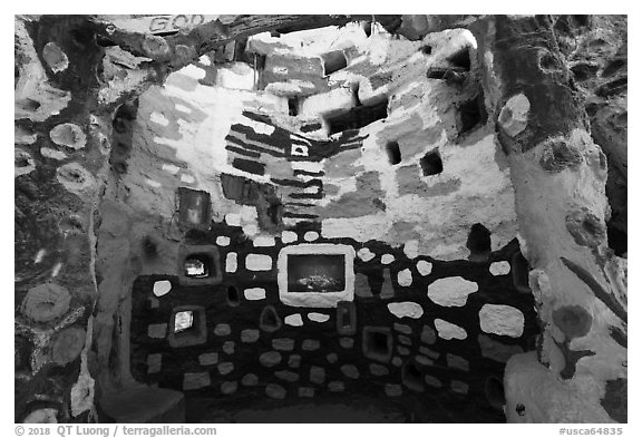 Salvation Mountain recess. Nyland, California, USA (black and white)