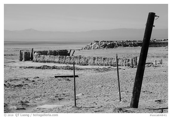 Bombay Beach abandoned marina. California, USA (black and white)