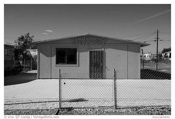 Bombay Beach opera house. California, USA (black and white)