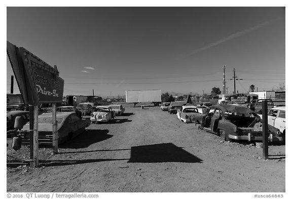 Bombay Beach drive in theater. California, USA (black and white)