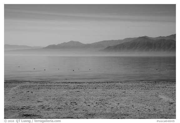 Desert mountains rising avove Salton Sea. California, USA (black and white)