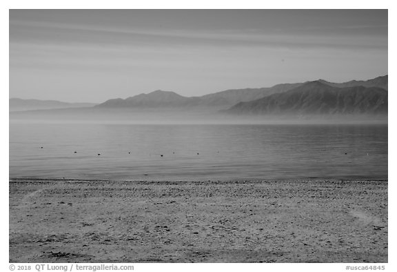 Desert mountains rising avove Salton Sea. California, USA (black and white)